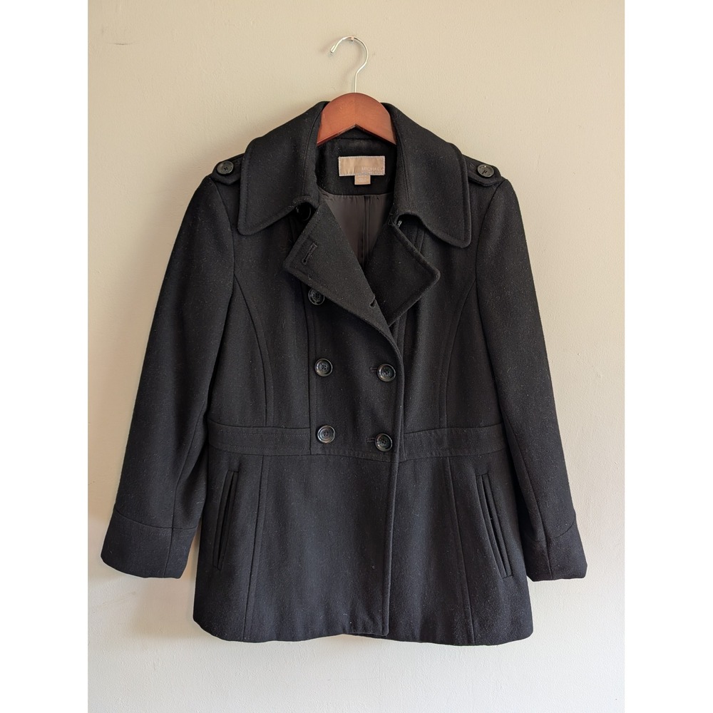 Y2K Michael Kors Black Wool Blend Double Breasted Pea Coat Womens Medium Classic